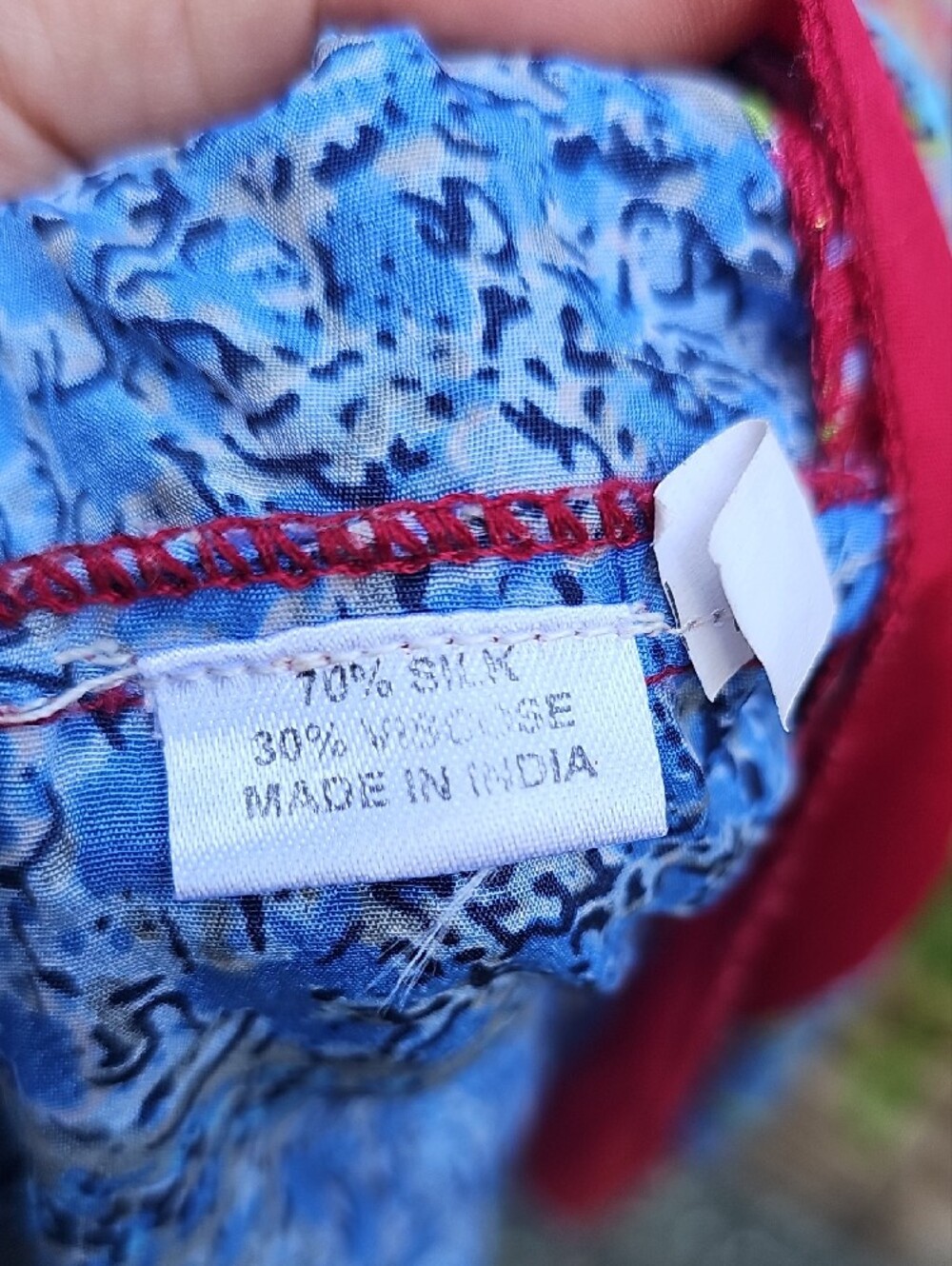 Bohemian Blue Floral SILK Maxi Dress with Red Accent - Picture 13 of 13